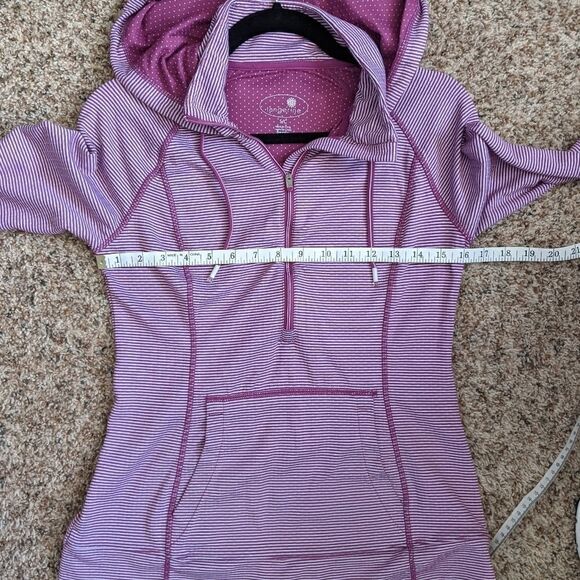 (Tangerine) Purple White Stripe Active Hoodie - Picture 9 of 9